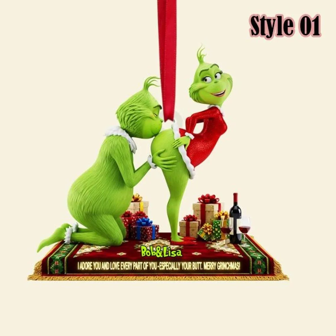 Personalized Green Monster Couple Christmas Ornament - Image 3