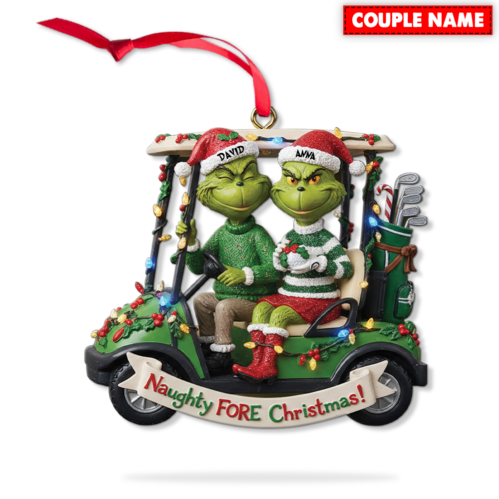 Personalized Golf Grinch Couple Naughty Christmas Ornament - Image 8