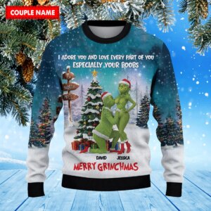Alternative view of Personalized Grinch Couple Christmas Knitted Sweater