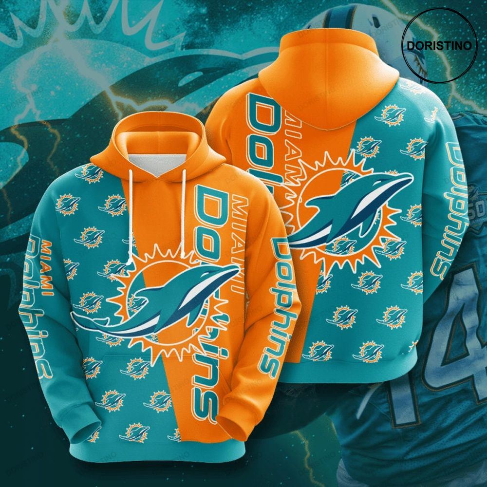 Miami Dolphins 3d 1u5vg All Over Print Hoodie