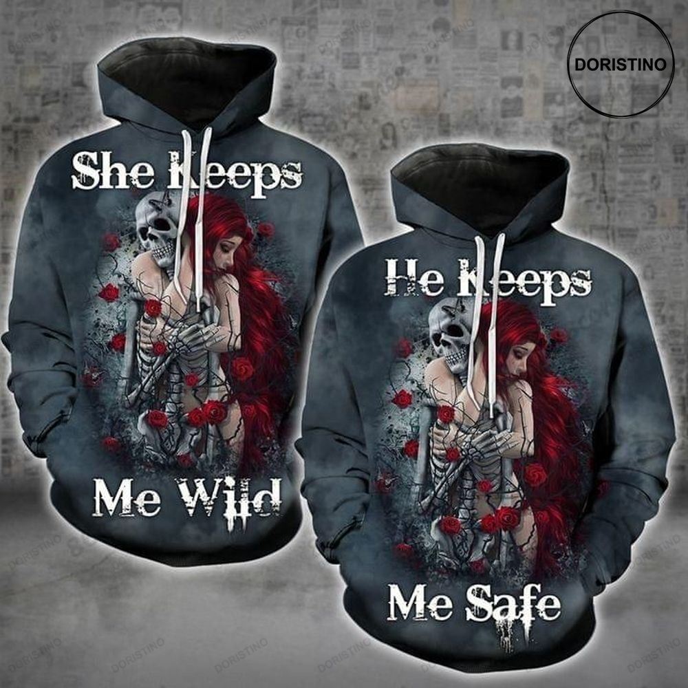 She Keeps Me Wild Girl And Skeleton Full Ing Limited Edition 3d Hoodie