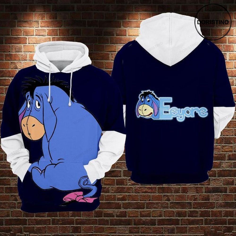 Shy Eeyore Blue And White Limited Edition 3d Hoodie