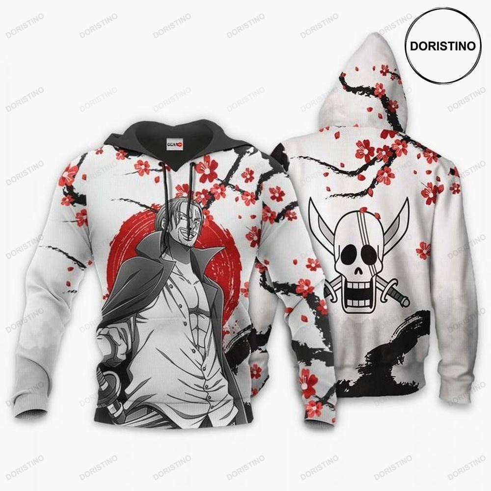 Skull And Red Haired Shanks Cartoon One Piece Anime Manga All Over Print Hoodie
