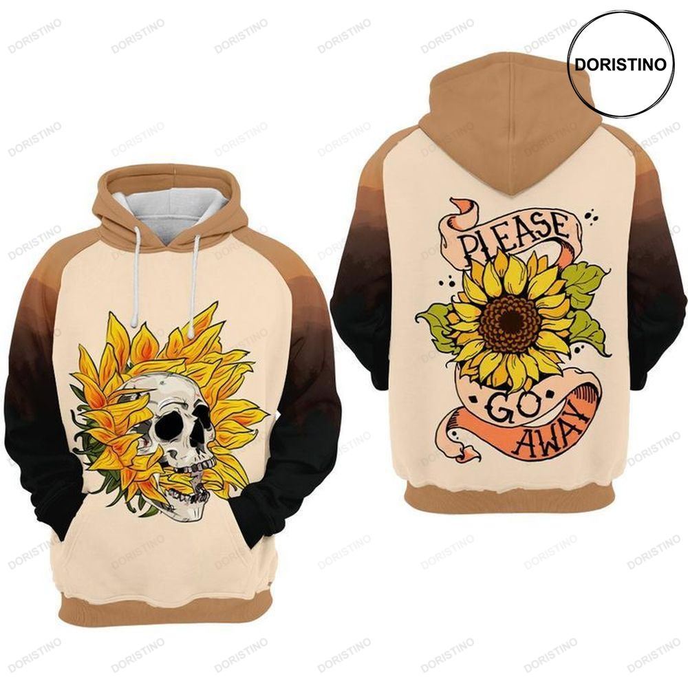 Skull And Sunflower Please Go Away All Over Print Hoodie