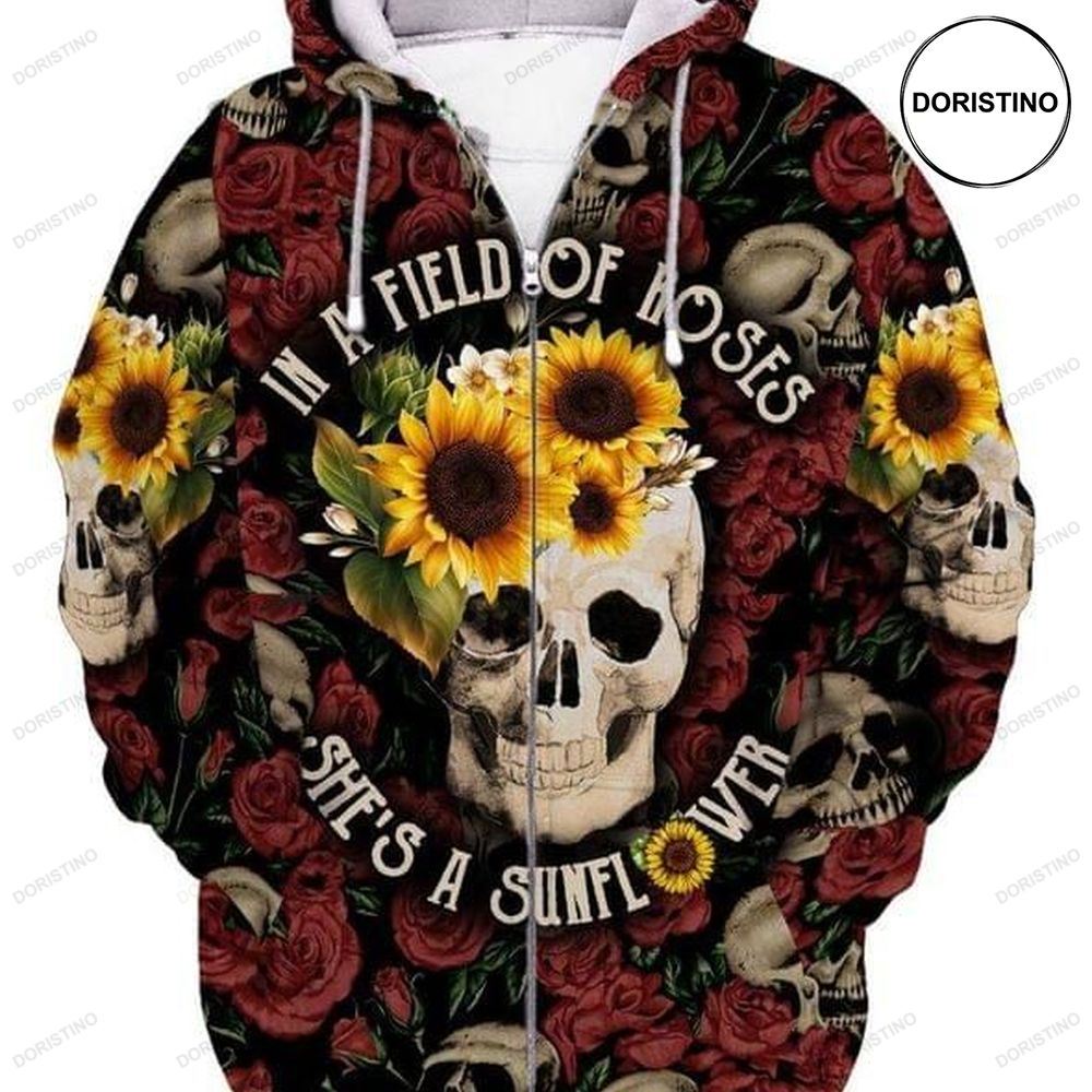 Skull In A Field Of Roses Shes A Sunflower Limited Edition 3d Hoodie