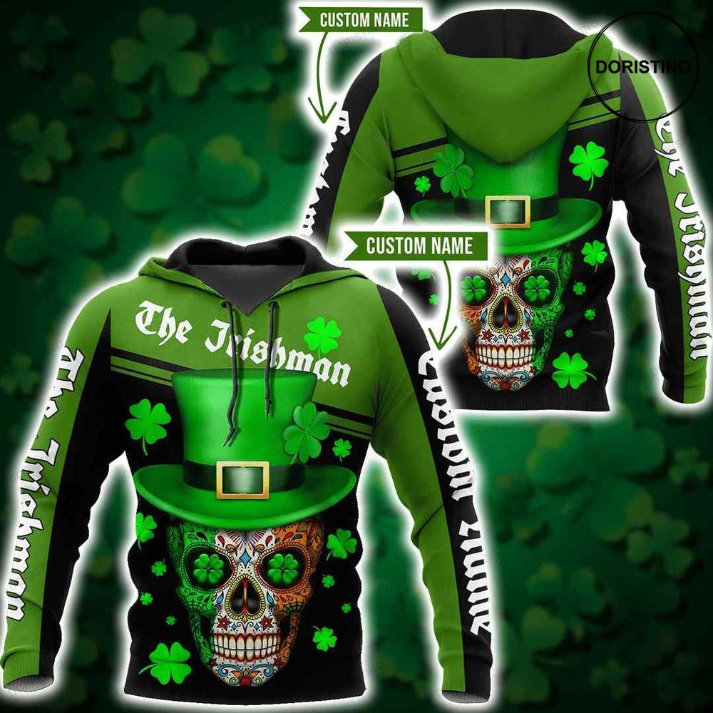 Skull Irish St Patrick Day Custom Name All Over Print Hoodie