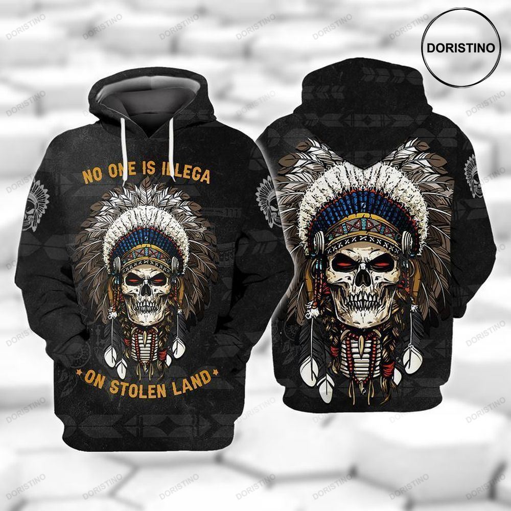 Skull Native Pride No One Is Illegal On Stolen Land All Over Print Hoodie