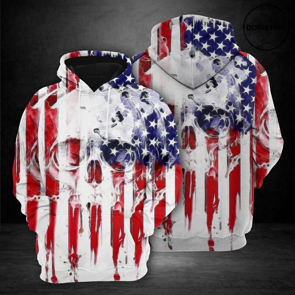 Skull Usa Flag Pattern Awesome 3D Hoodie