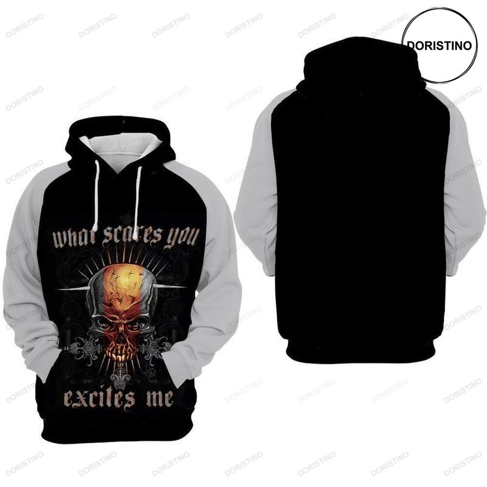 Skull What Scares You Excites Me All Over Print Hoodie