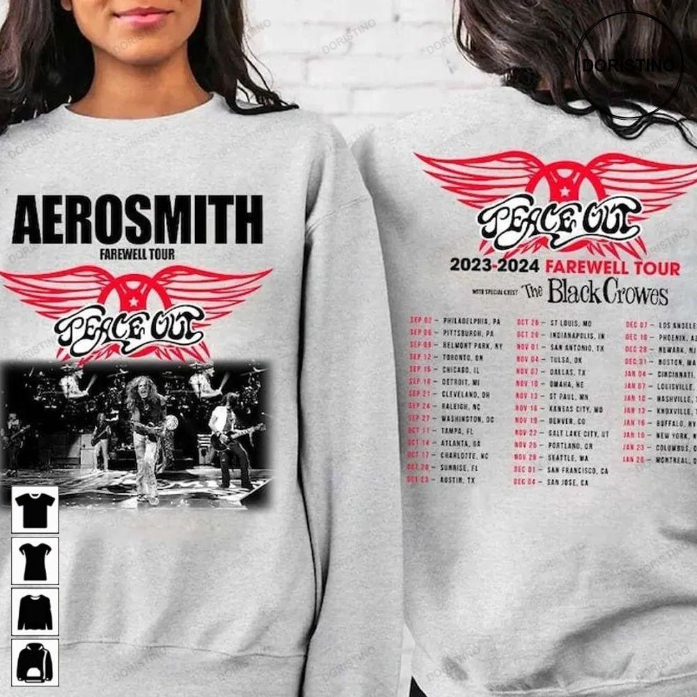 2024 Aerosmith With The Black Crowes Peace Out Farewell Tour Double Sides Tshirt