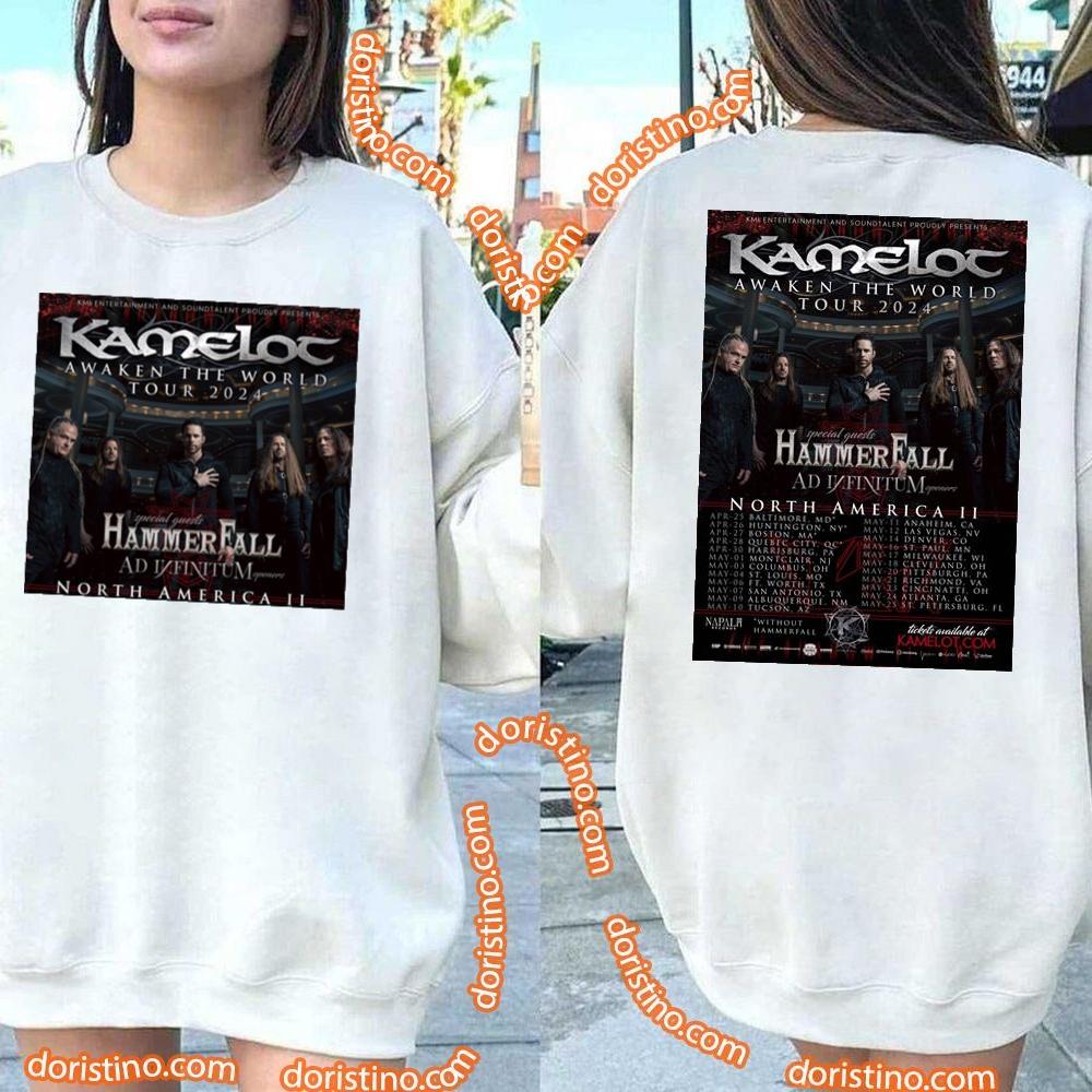 Awaken The World Tour Kamelot Hammerfall Ad Infinitum Double Sides Tshirt