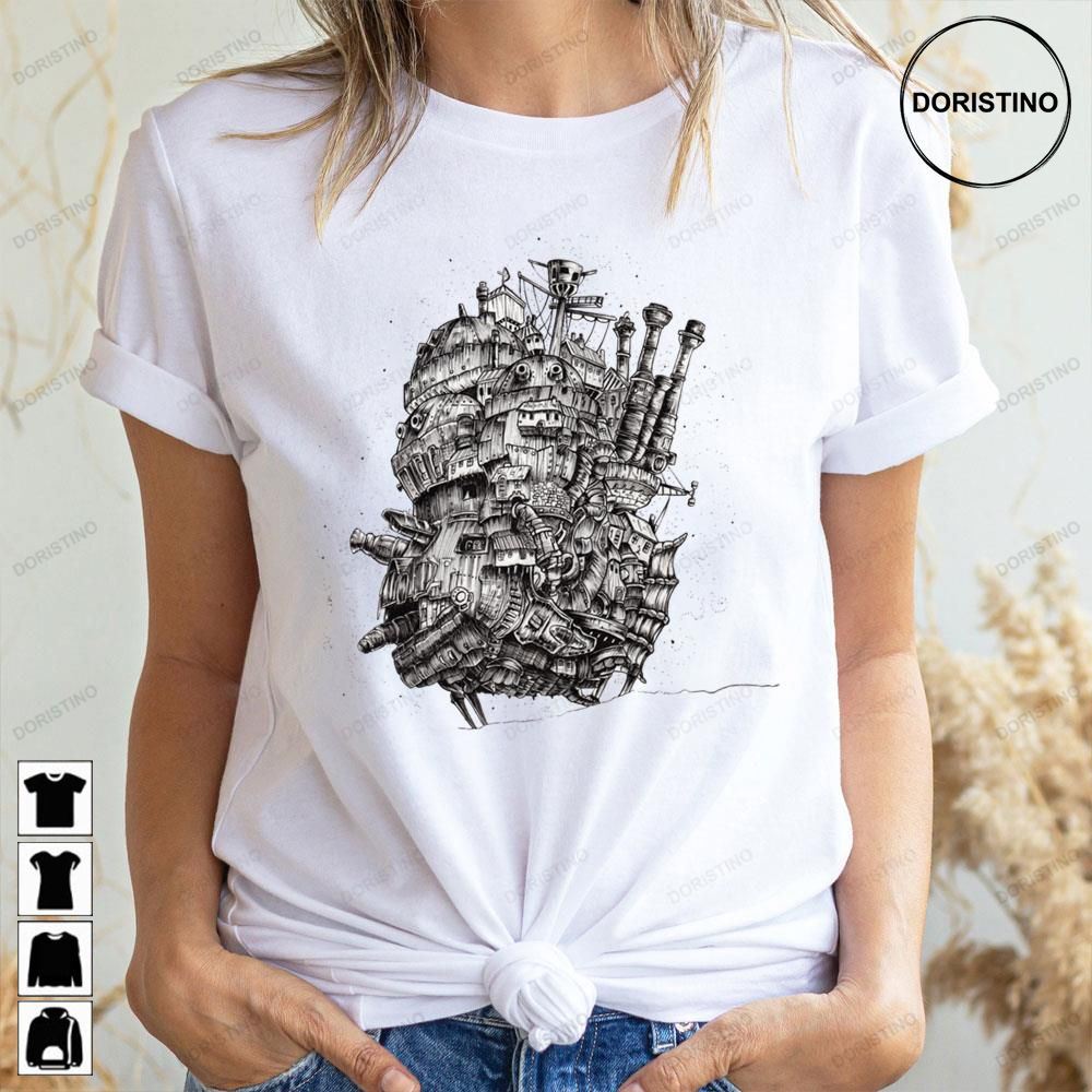 Black White Art Howls Moving Castle Awesome Shirts