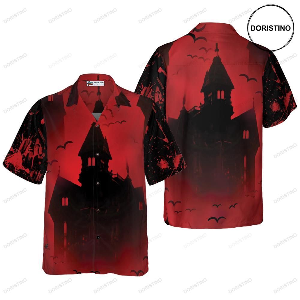 Scary Vampire Castle Halloween For Men Black And Red Castle Transylvania Shi Limited Edition Hawaiian Shirt