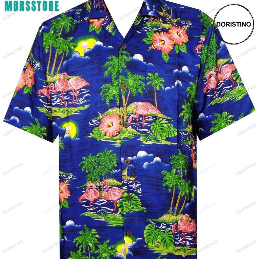 Scenic Flamingo Beach Aloha Casual Holiday Short Sleeve Birthday Hawaiian Shirt