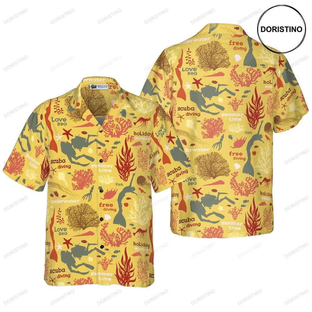 Scuba Diver And Sea Pattern V2 Hawaiian Shirt