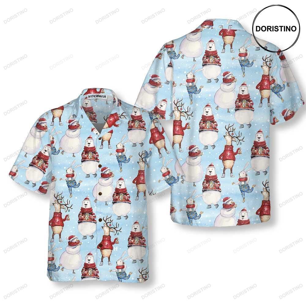 Seamless Christmas Pattern With Bunny And Snowman Christmas Awesome Hawaiian Shirt