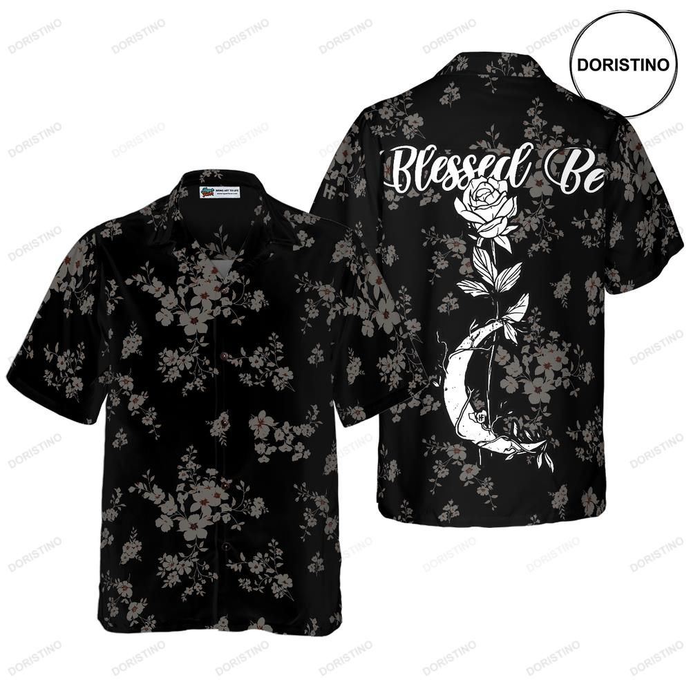 Seamless Floral Blessed Be Rose Moon Wicca Awesome Hawaiian Shirt