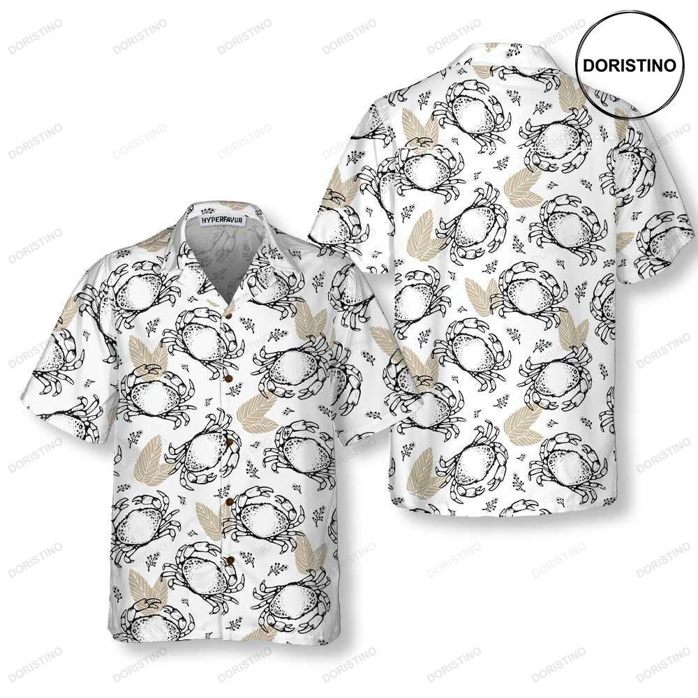 Seamless Pattern With Crabs And Leaves Unique Crab Crab Prin For Adults Hawaiian Shirt