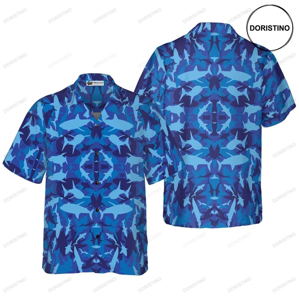 Shark Blue Camo Pattern Hawaiian Shirt