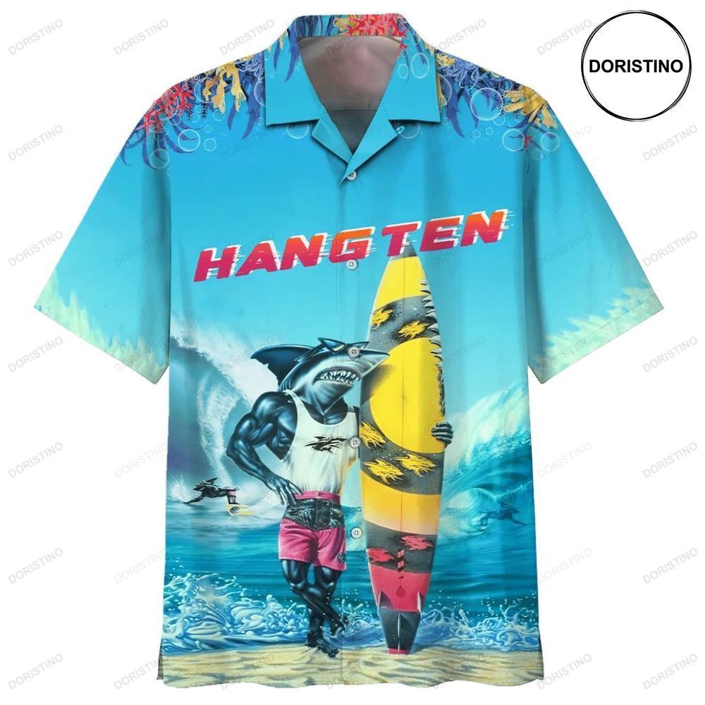 Shark Hang Ten Print Awesome Hawaiian Shirt