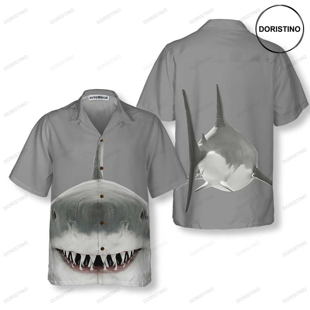 Shark Smile Shark Button Up For Adults Shark Prin Hawaiian Shirt