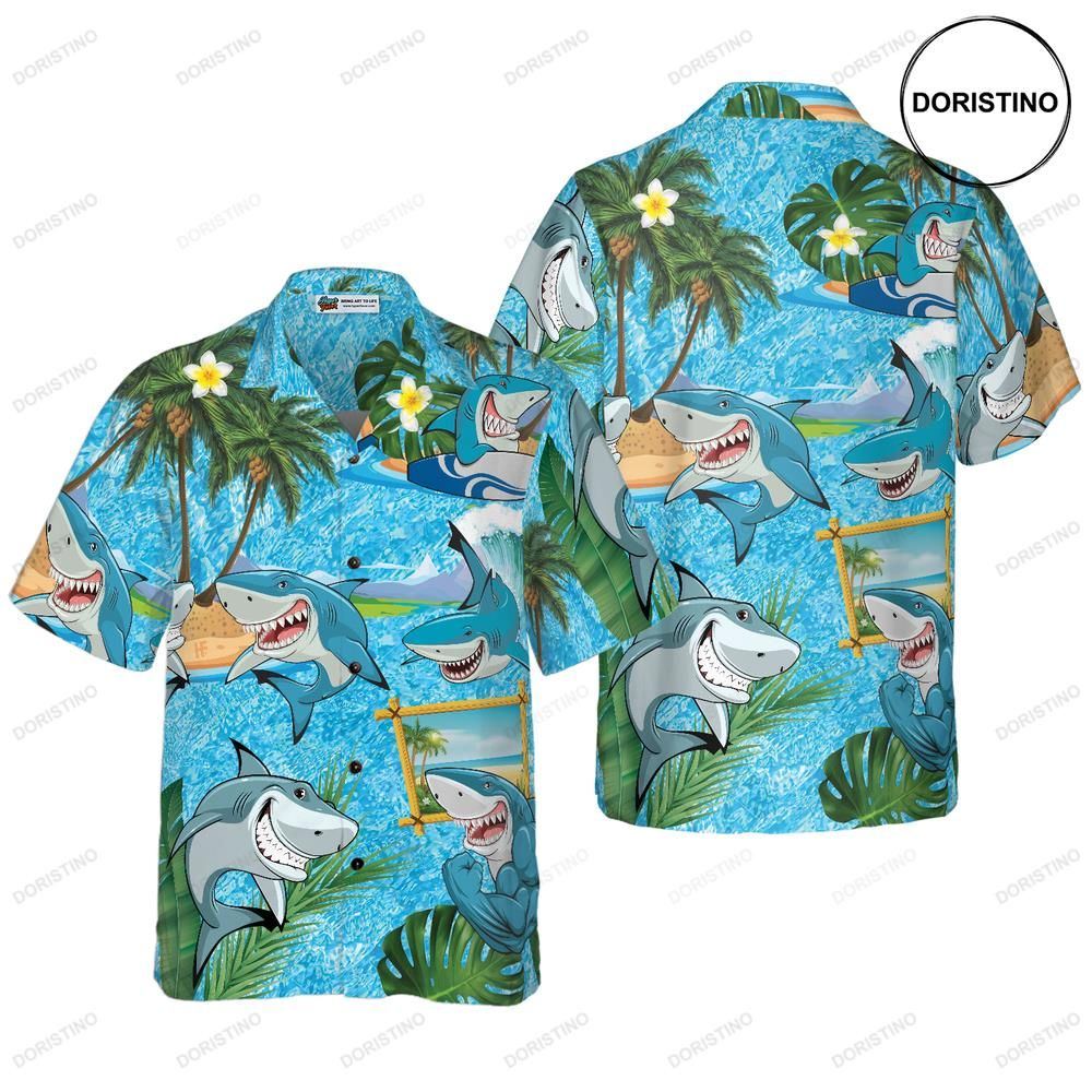 Sharks On The Beach Awesome Hawaiian Shirt