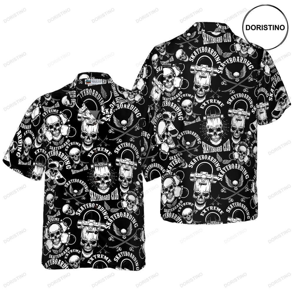 Skateboard Emblems In Monochrome Limited Edition Hawaiian Shirt