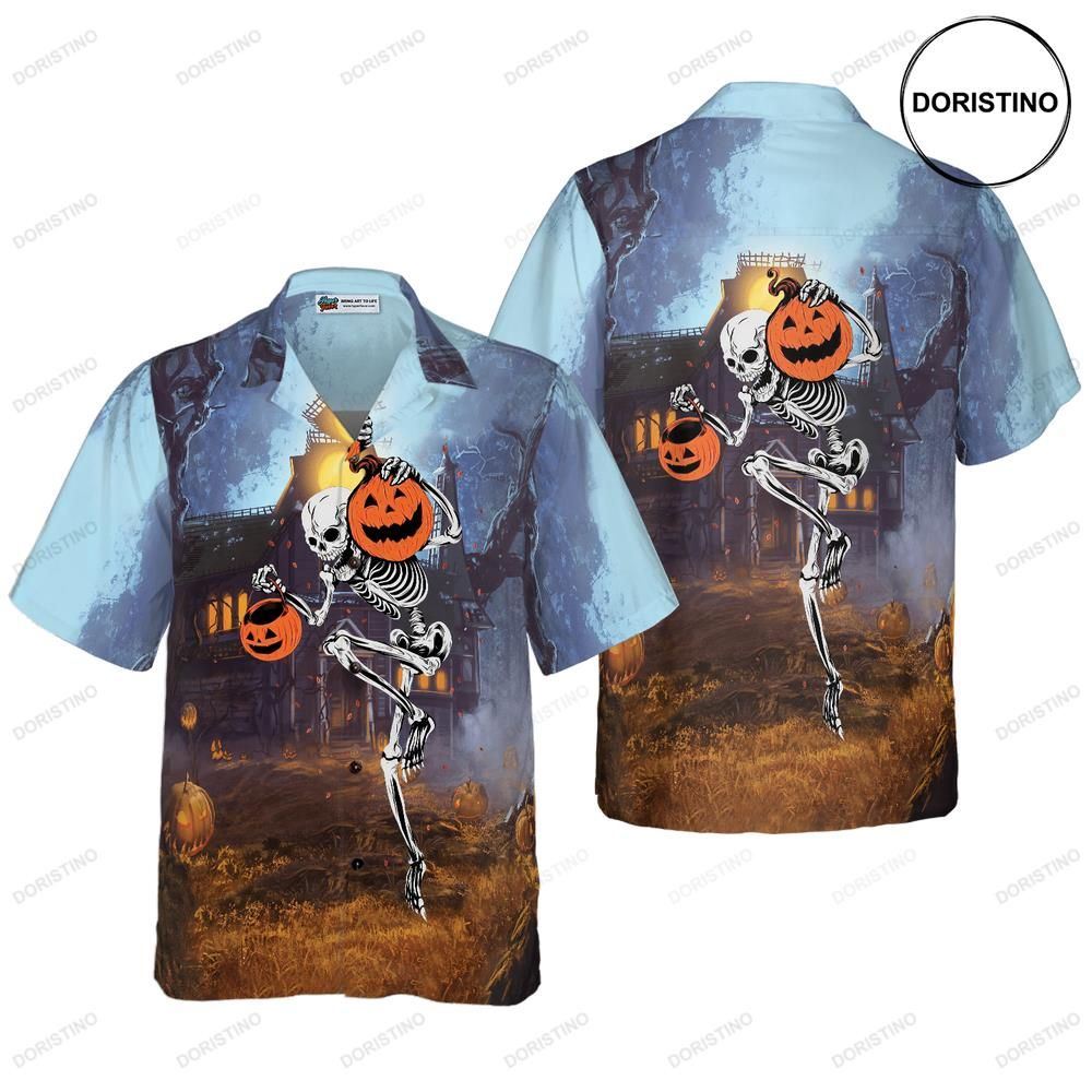 Skeleton Knows How To Dance Halloween Spooky Pumpkin Awesome Hawaiian Shirt