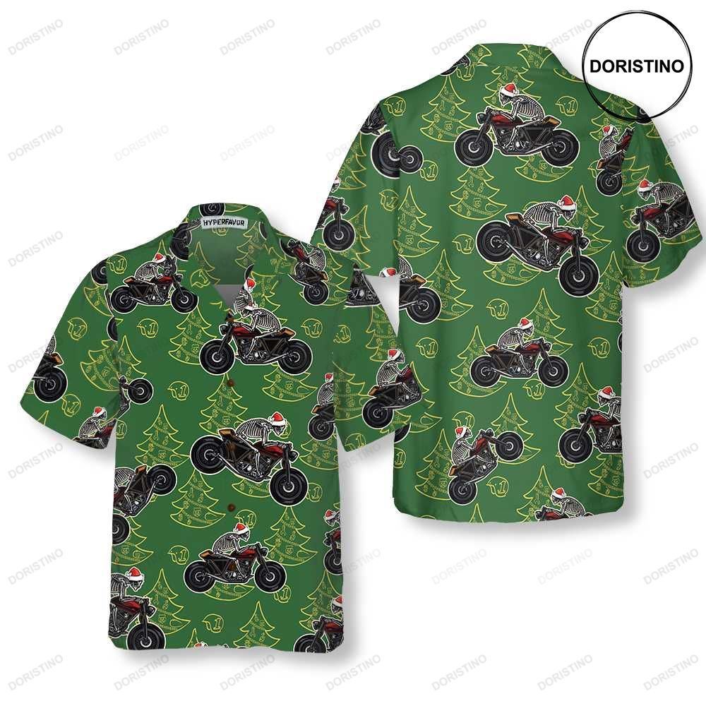 Skeleton Riding Motorcycle Christmas Funny Christmas Gift For Bikers Awesome Hawaiian Shirt