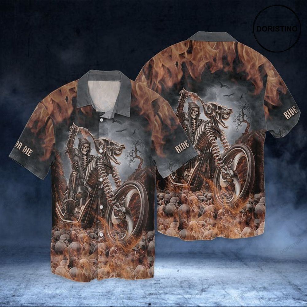 Skull And Biker Ride Or Die Gift Awesome Hawaiian Shirt