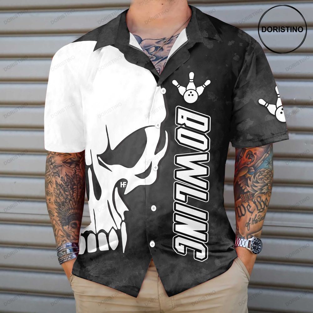 Skull Bowling Black And White Bowling Best Gift For Bowling Players Hawaiian Shirt