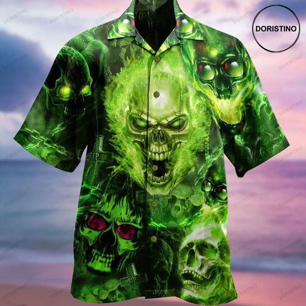 Skull Green Print Awesome Hawaiian Shirt