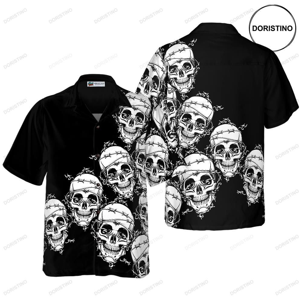 Skull In Barbed Wire Gothic Black Skull Goth Awesome Hawaiian Shirt