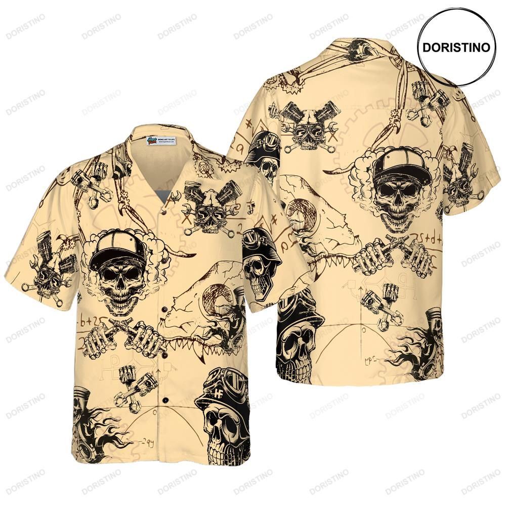 Skull On Retro Mechanism Background Awesome Hawaiian Shirt