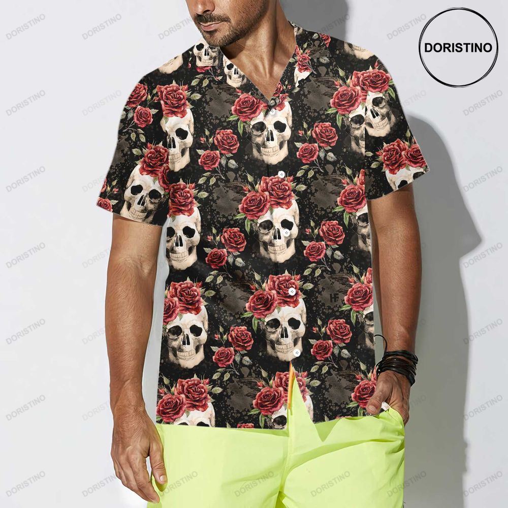 Skull Rose Vintage Red Roses Gothic Skull Hawaiian Shirt