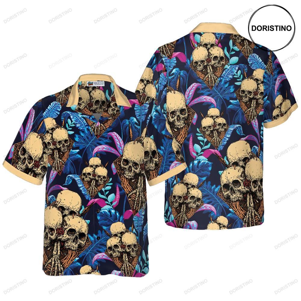 Skull Tropical Palm Leaves Background Limited Edition Hawaiian Shirt