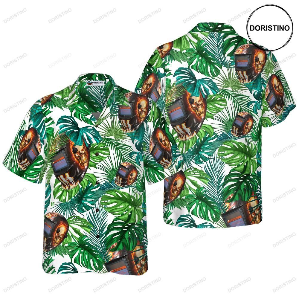 Skull Welder Helmet Tropical Awesome Hawaiian Shirt