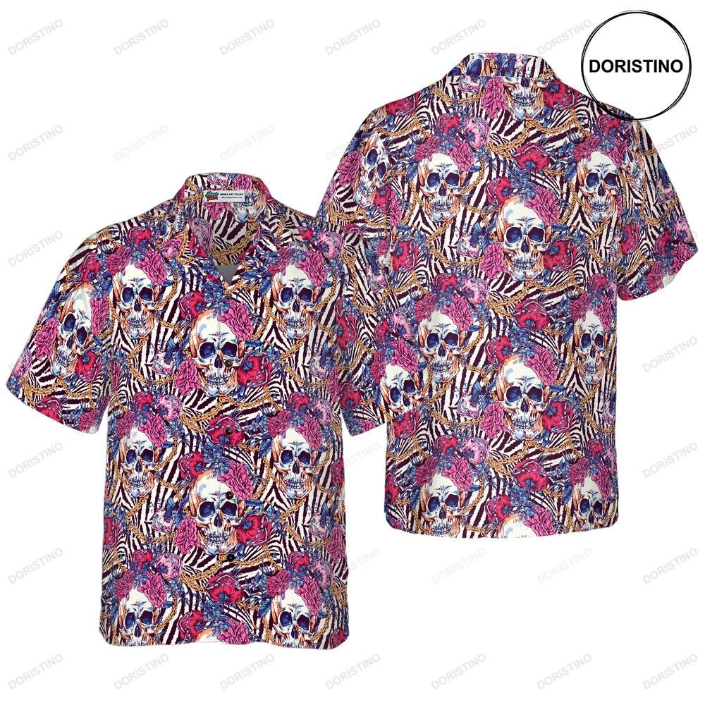 Skull With Roses On Zebra Background Limited Edition Hawaiian Shirt