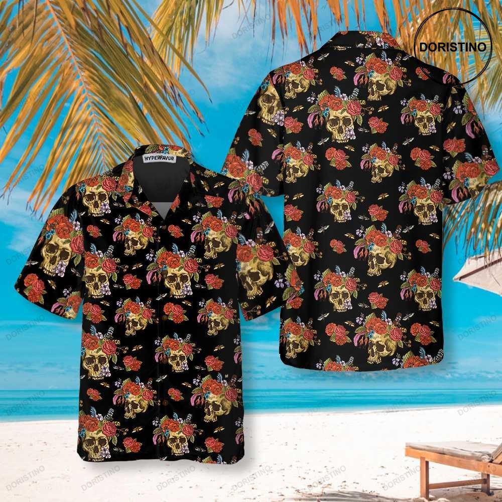 Skulls Flowers Day Of The Dead Vintage Skull And Red Roses Day Of The Dead Gift Limited Edition Hawaiian Shirt