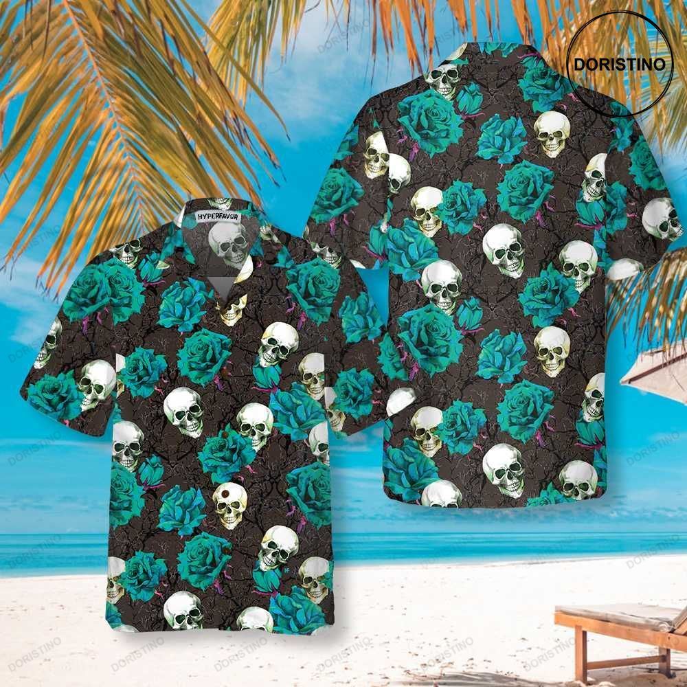 Skulls Rose Branches Blue Roses And Gothic Skull For Men And Women Limited Edition Hawaiian Shirt