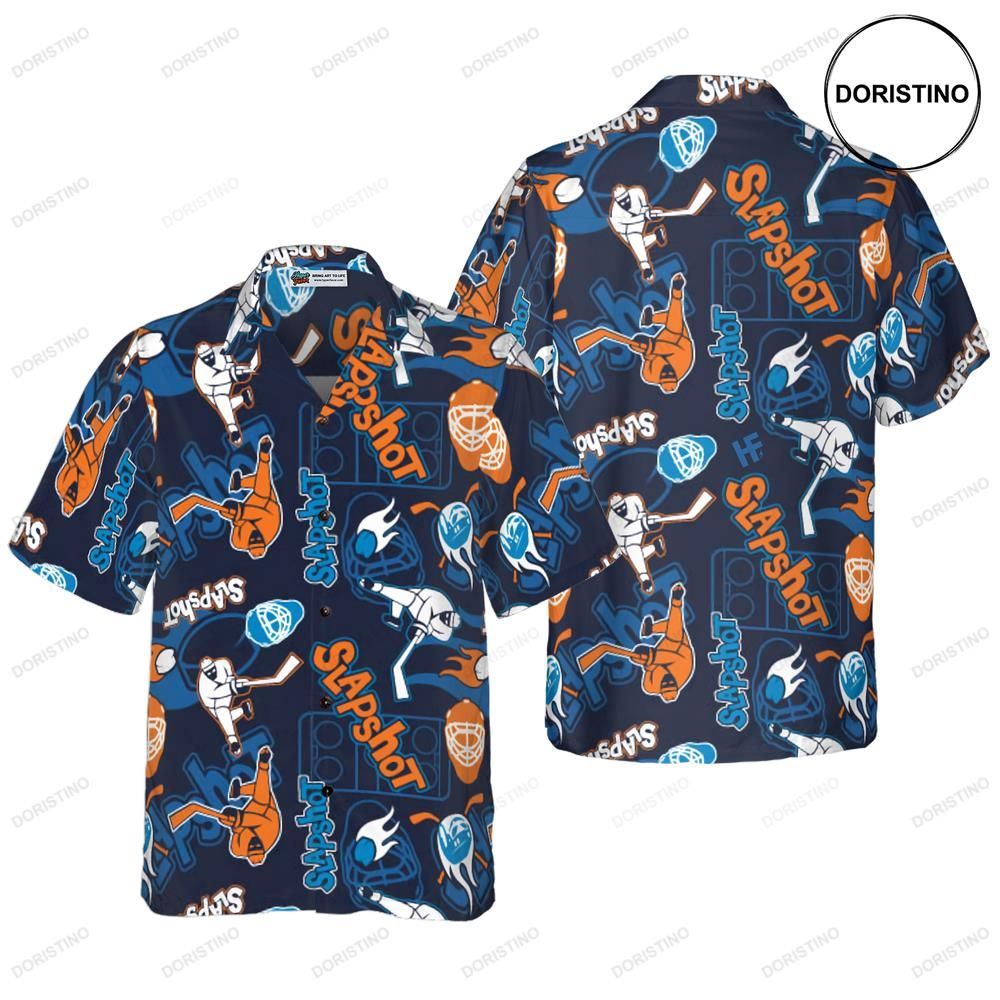 Slapshot Hockey Pattern Hawaiian Shirt