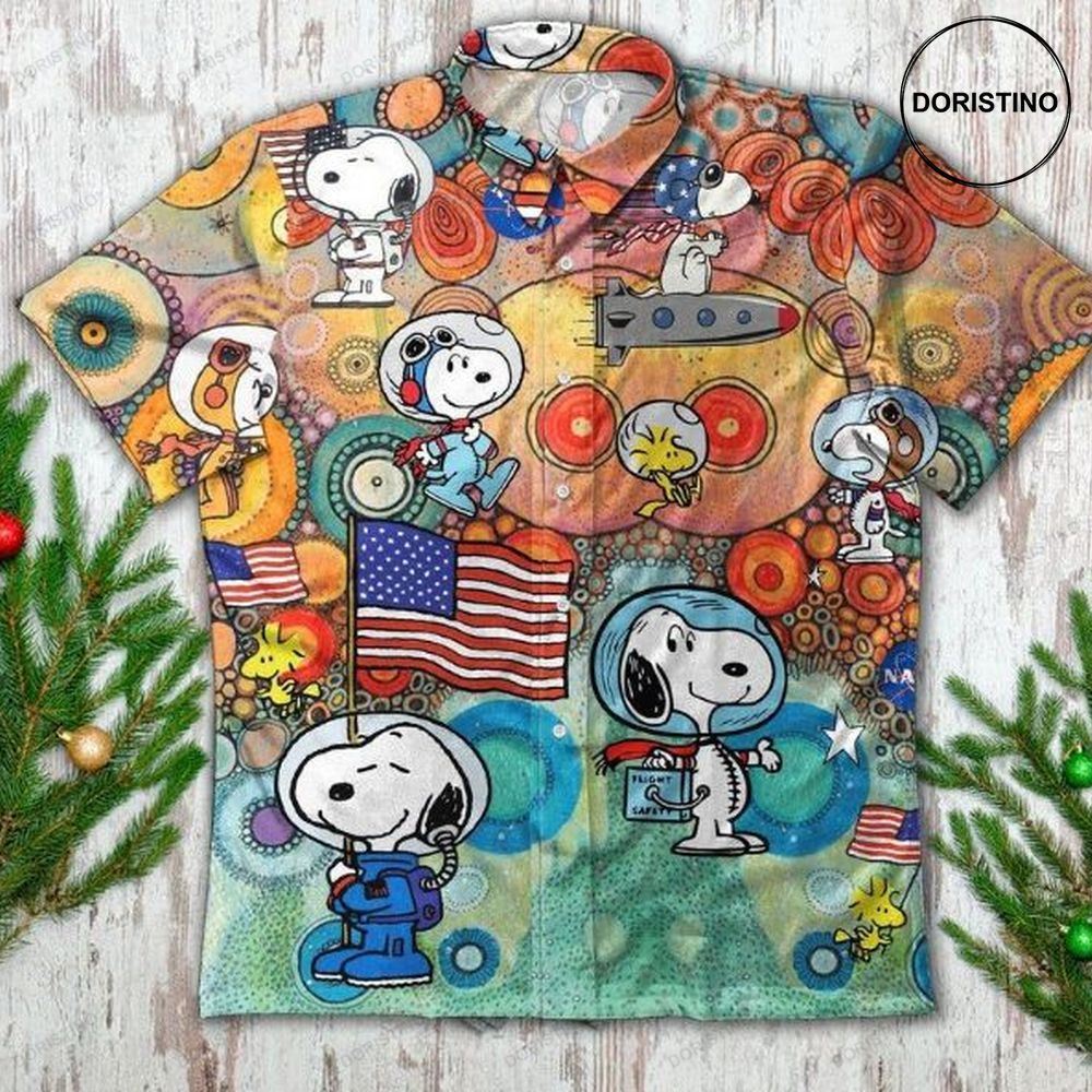Snoopy Astronaut Button Cartoon Peanuts Limited Edition Hawaiian Shirt