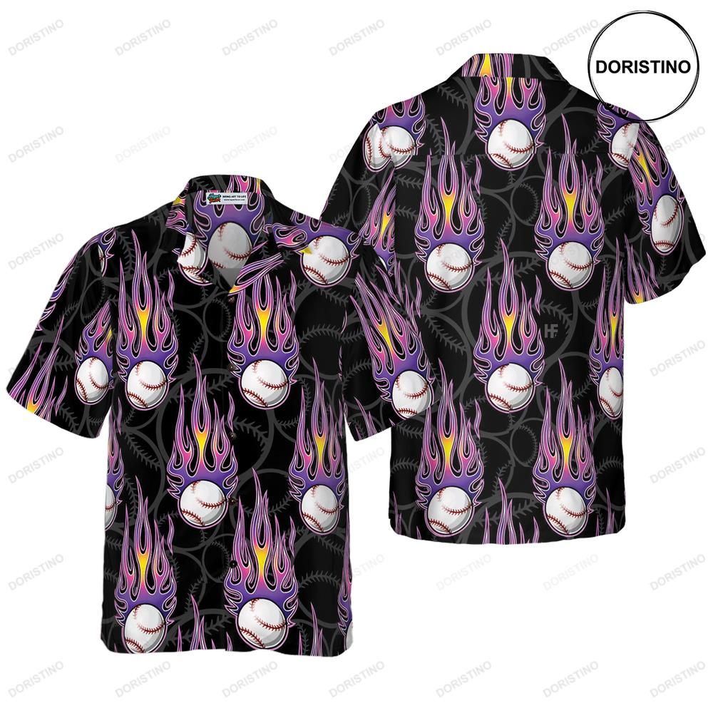 Softball With Hotrod Flame Awesome Hawaiian Shirt