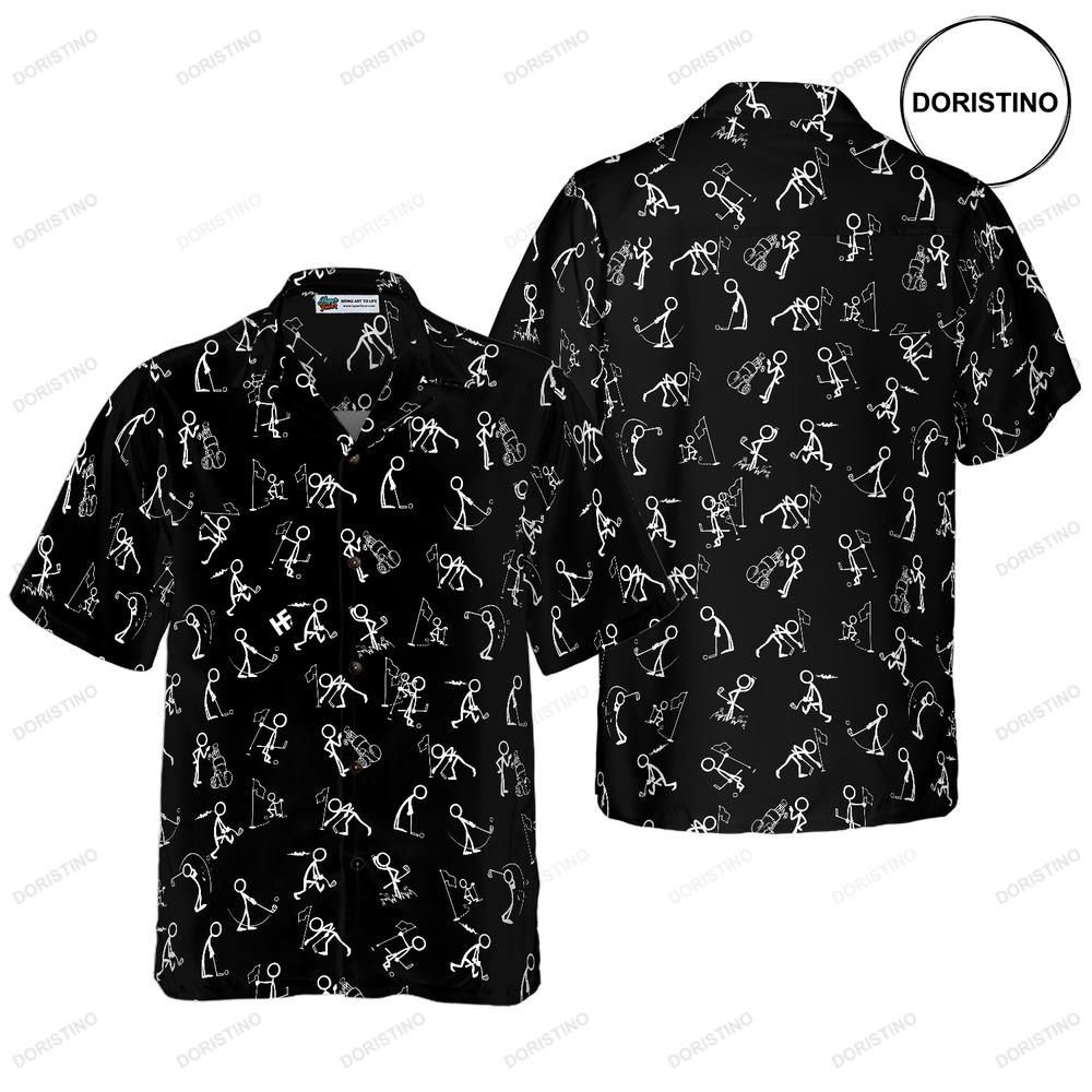 Stickfigures Playing Golf On Black Background Limited Edition Hawaiian Shirt