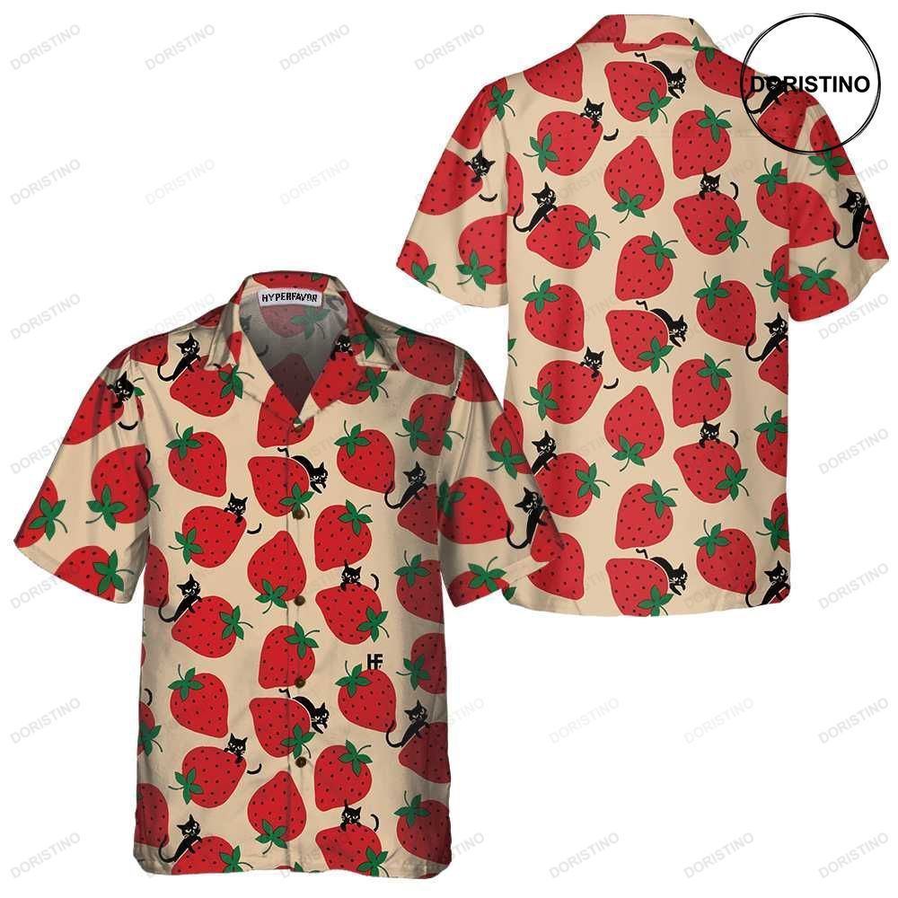 Strawberry And Cat Seamless Pattern Strawberry For Men Women Strawberry Print S Limited Edition Hawaiian Shirt