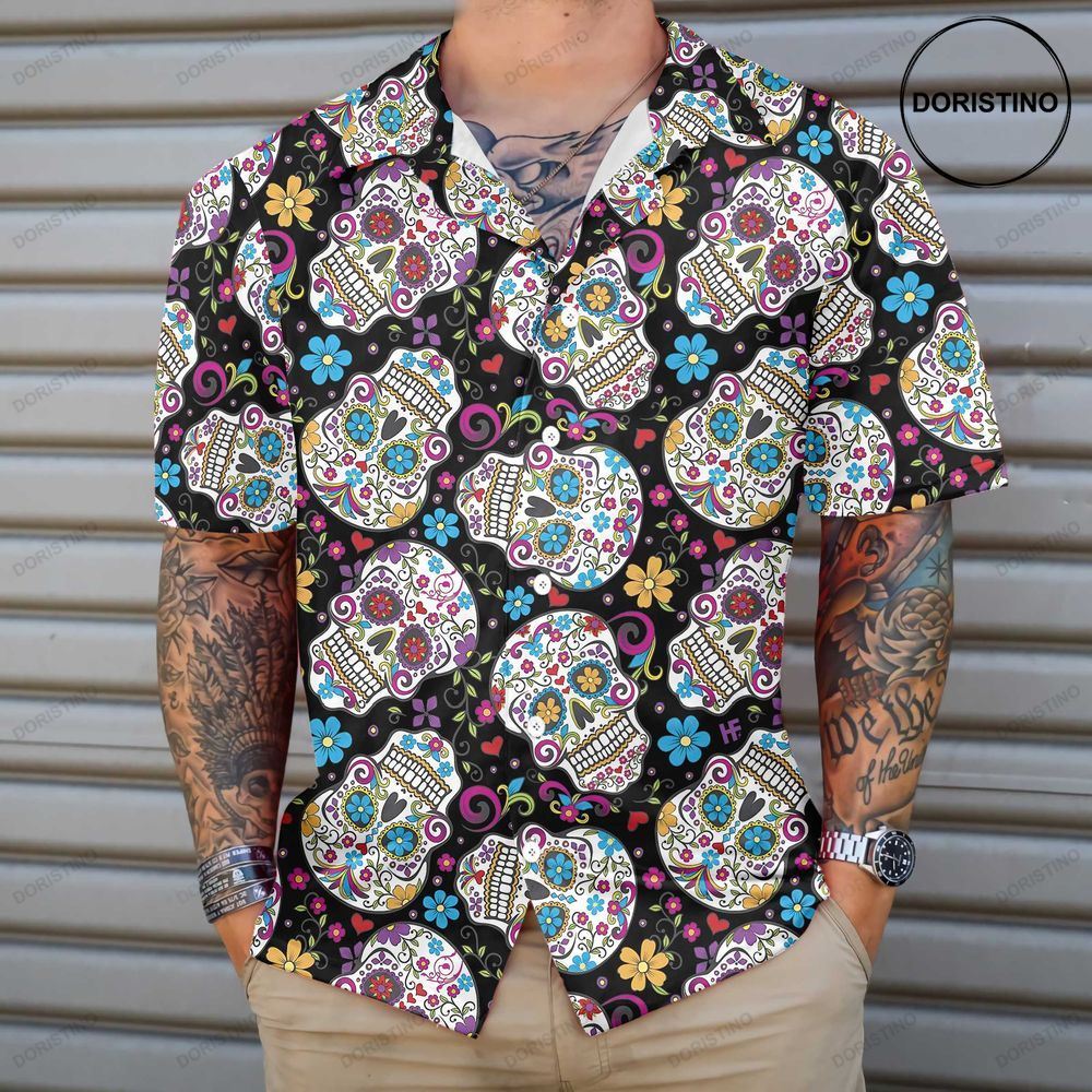 Sugar Skulls With Flowers Colorful Floral Mexican Skull Best Day Of The Dead Gift Hawaiian Shirt