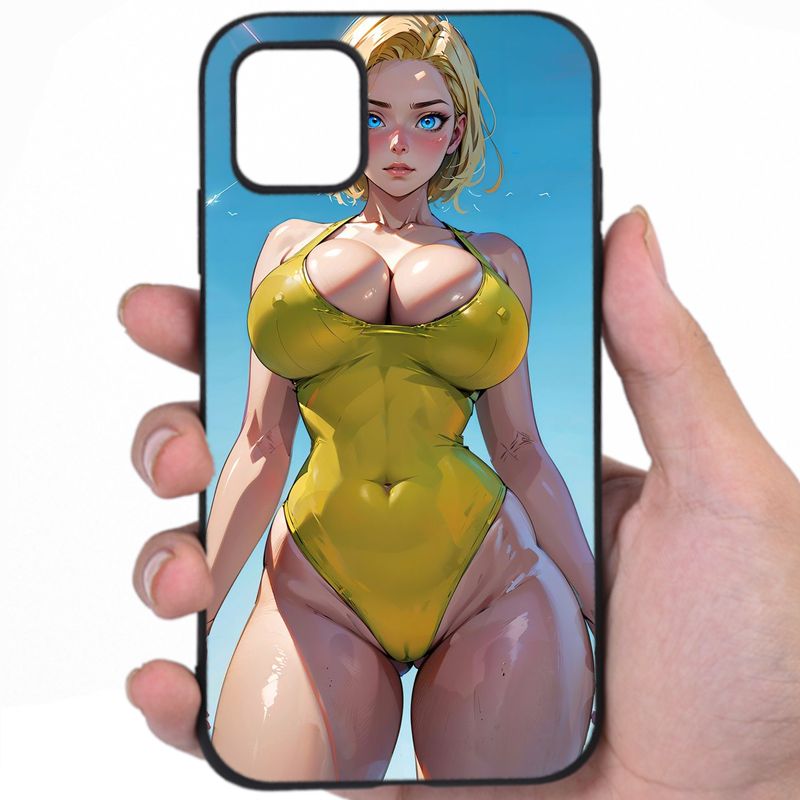 Android 18 Dragon Ball Luscious Lips Sexy Anime Design Spkna iPhone Samsung Phone Case