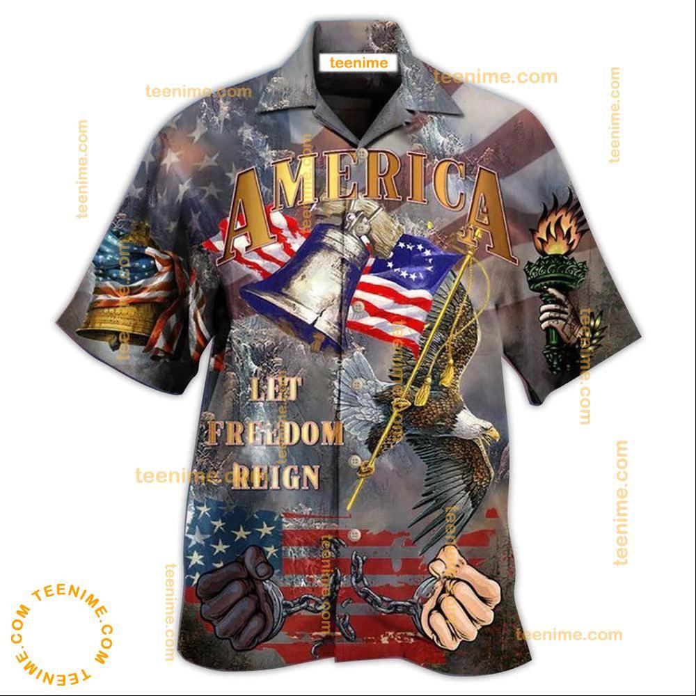 America Let Freedom Reign  Awesome Hawaiian Shirt