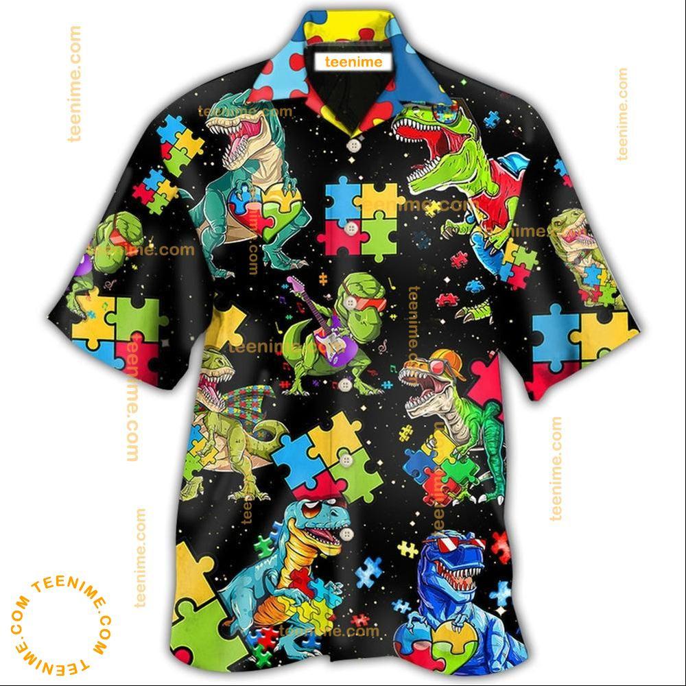 Autism Dinosaur Black  Awesome Hawaiian Shirt