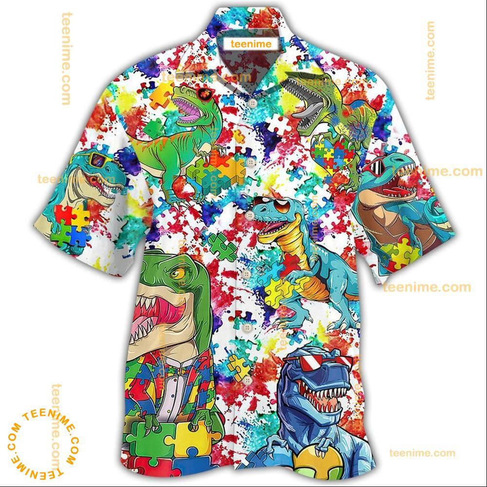 Autism Dinosaur Mix Color Hawaiian Shirt